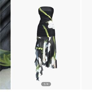 Gardenia Floral Mesh Pleat Tube Midi Dress NWT